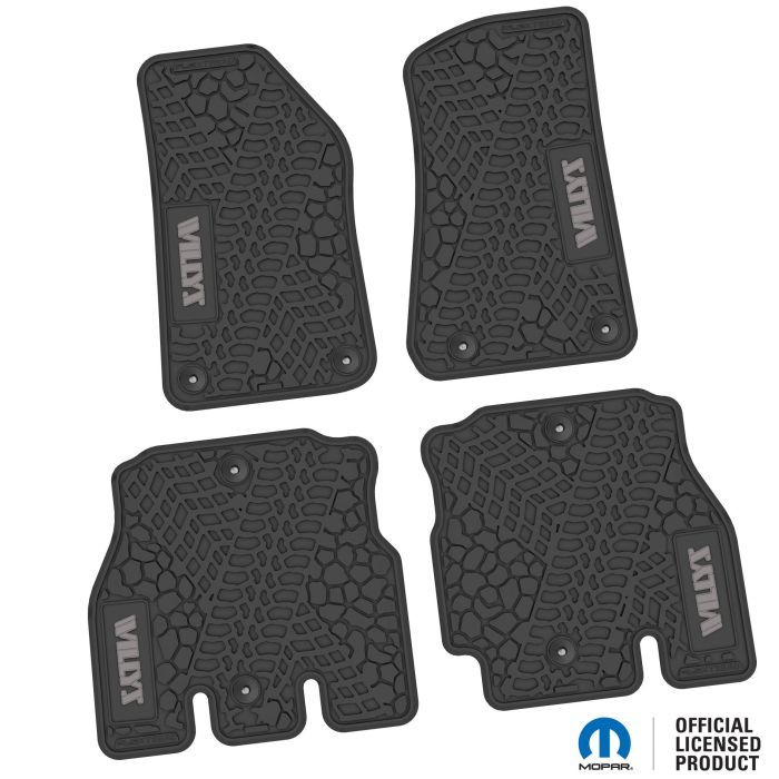 18-24 Jeep JLU 4 Dr Front and Rear -Tire Tread/Scorched Earth Scene w/ Willys Insert - Black w/ Silver Insert