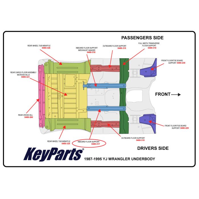 Key Parts  Inboard Floor Support  for 87-95 Jeep Wrangler YJ