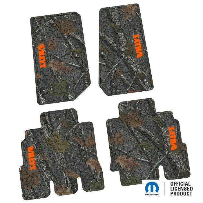 14-18 Jeep JKU 4 Dr Front and Rear -Tire Tread/Scorched Earth Scene w/ Willys Insert - Rugged Woods w/ Orange insert