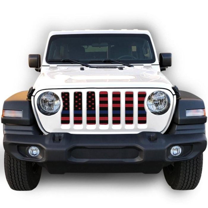 UTS JL BLK/RED BLU LINE GRILLE INSERT WITH TRAIL CAMERA