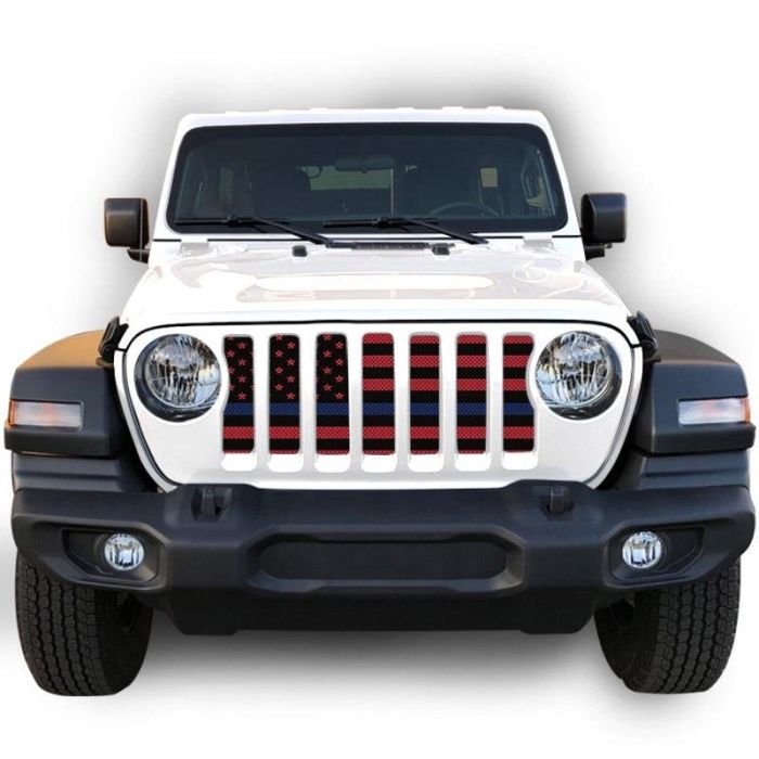 UTS JL BLK/RED BLU LINE GRILLE INSERT WITH TRAIL CAMERA