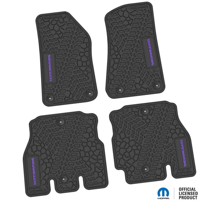 18-24 Jeep JLU 4 Dr Front and Rear -Tire Tread/Scorched Earth Scene w/ Wrangler Insert - Black w/ Purple Insert