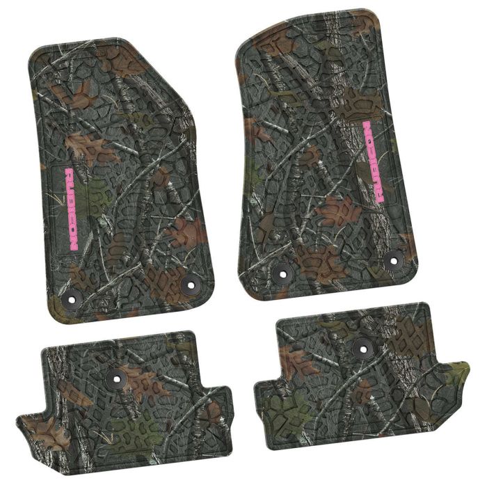 18-24 Jeep JL 2 Dr Front and RearTire Tread/Scorched Earth Scene w/ Rubicon Insert - Rugged Woods w/ Pink insert