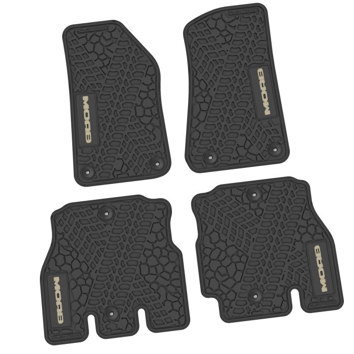 FlexTread  Tire Tread/Scorched Earth Scene Front & Rear Floor Liners with MOAB Logo for 18-24 Jeep Wrangler JL Unlimited 4-Door