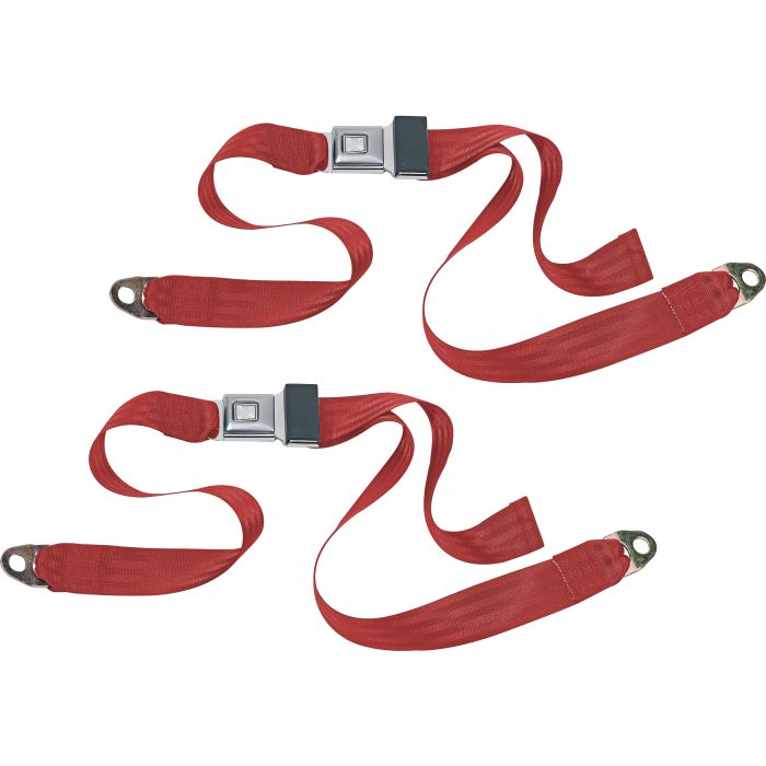 PUSH BUTTON 2PT LAP BELTS-FLAME RED
