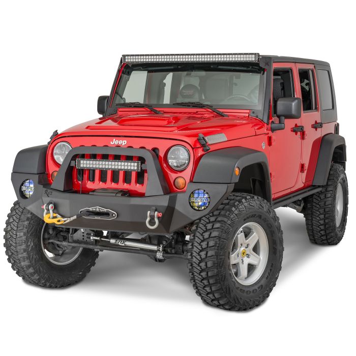 Rock Slide Engineering  Rigid Series Front Bumper with Bull Bar & Winch Mount in Textured Black for 07-18 Jeep Wrangler JK