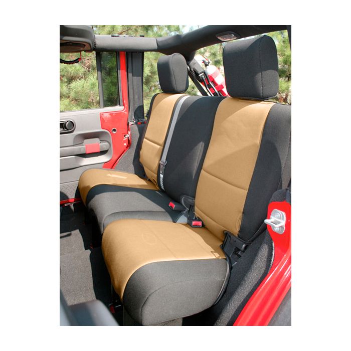 Rugged Ridge 13264.04 Custom Fit Neoprene Rear Seat Covers in Black & Tan for 11-18 Jeep Wrangler Unlimited JK 4 Door