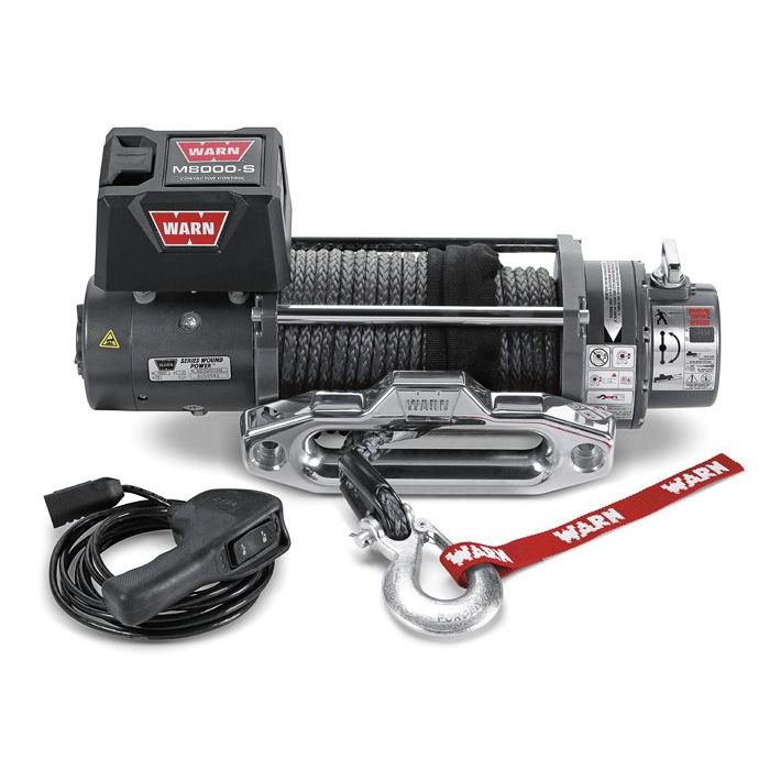 WARN 87800 M8000 Self-Recovery Winch (12V DC) 100' Spydura Synthetic Rope and Polished Aluminum Hawse Fairlead 