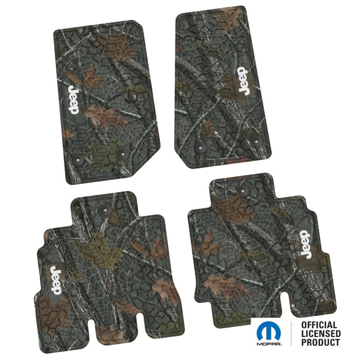 14-18 Jeep JKU 4 Dr Front and Rear -Tire Tread/Scorched Earth Scene w/ JEEP Insert - Rugged Woods w/ White insert