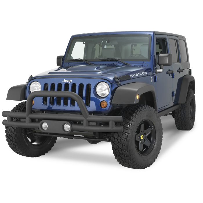 Rampage Products 88625 Front Double Tube Bumper with Fog Light Holes in Textured Black for 07-22 Jeep Wrangler JL, JK & Gladiator JT