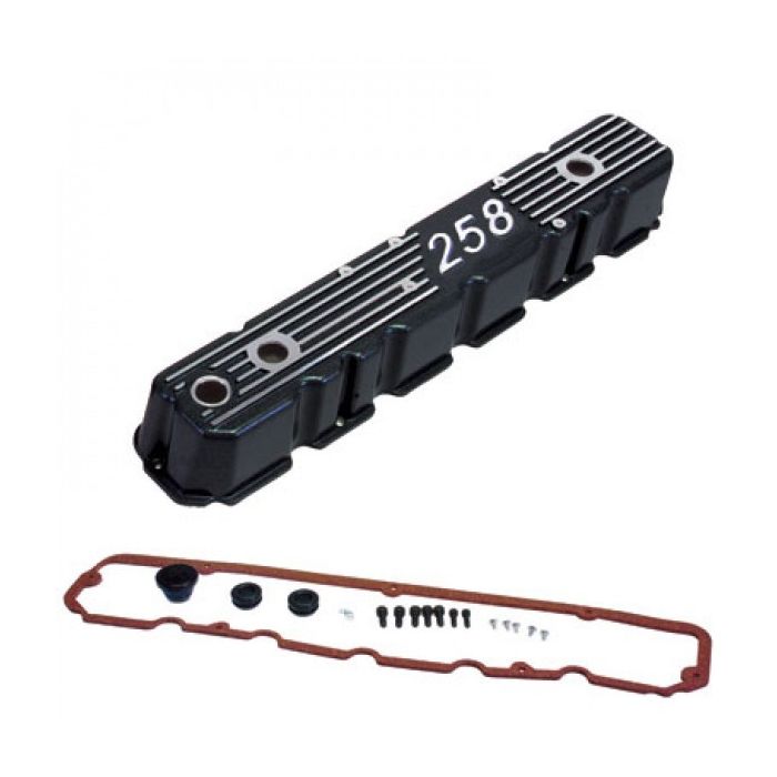 OMIX 17401.15 Black Aluminum Valve Cover for 81-87 CJ Series & Wrangler YJ with 4.2L 258c.i. Engine