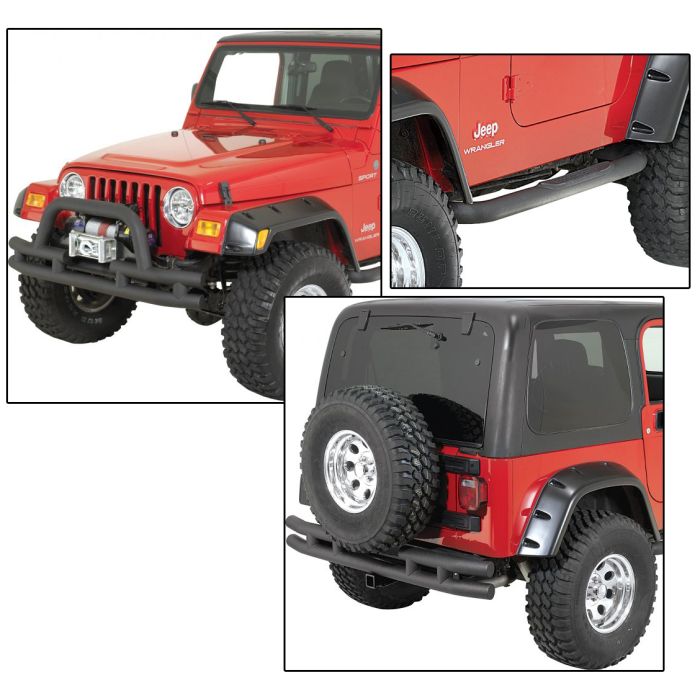 Quadratec  QR3 Front Tube Winch Mount Bumper with Rear Bumper with Hitch & Free Side Steps for 87-06 Jeep Wrangler YJ & TJ
