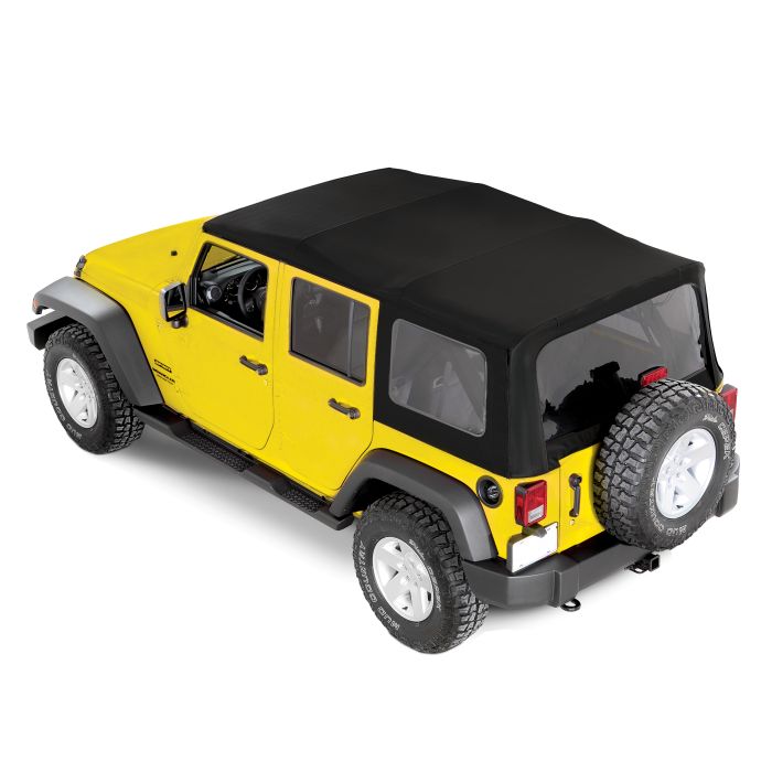 Mopar 82213652 Complete Cable Style Sunrider Twill Soft Top with Spring Lift Assist in Black for 07-18 Jeep Wrangler Unlimited JK 4 Door