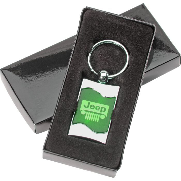 Automotive Gold  Jeep Grille Logo Rectangular Wave Keychain 