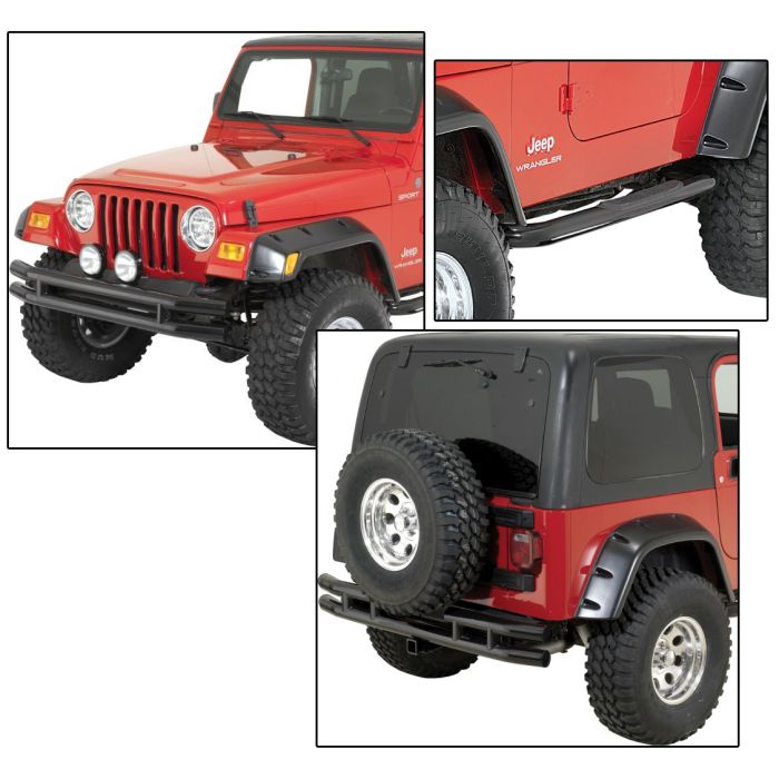 Quadratec  QR3 Front Tube Bumper without Hoop, Rear Tube Bumper with Hitch & Free Side Steps for 87-06 Jeep Wrangler YJ & TJ