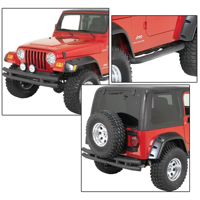 Quadratec  QR3 Front Tube Bumper without Hoop, Rear Tube Bumper with Hitch & Side Steps for 87-06 Jeep Wrangler YJ & TJ