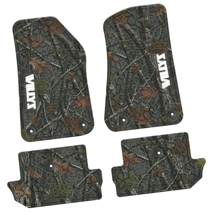 FlexTread  Tire Tread/Scorched Earth Scene Front & Rear Floor Liners with WILLYS Logo for 18-23 Jeep Wrangler JL
