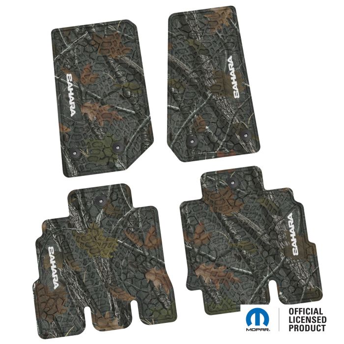 14-18 Jeep JKU 4 Dr Front and Rear -Tire Tread/Scorched Earth Scene w/ Sahara Insert - Rugged Woods w/ White insert