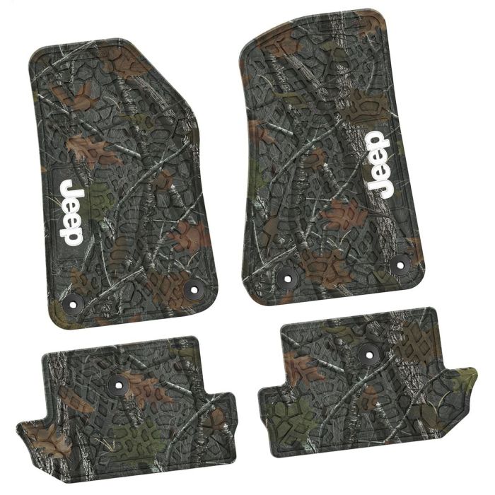 18-24 Jeep JL 2 Dr Front and RearTire Tread/Scorched Earth Scene w/ JEEP Insert - Rugged Woods w/ White insert