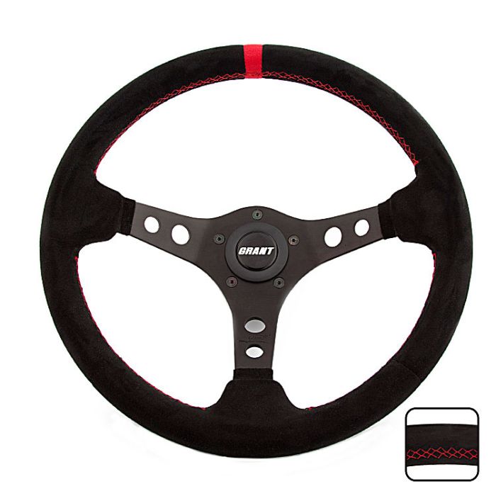 Grant Products  Racing Edition Steering Wheel in Lightweight Aluminum with Ultra Suede Grip & Top Stripe