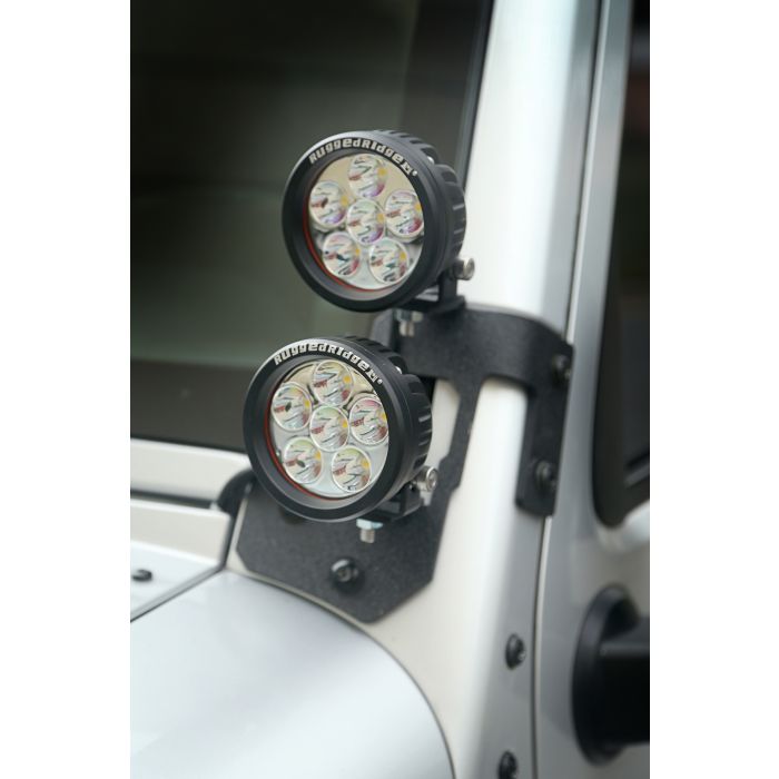 Rugged Ridge  Dual A-Pillar Light Mount Kit with 3.5" Round LED Lights for 07-18 Jeep Wrangler JK
