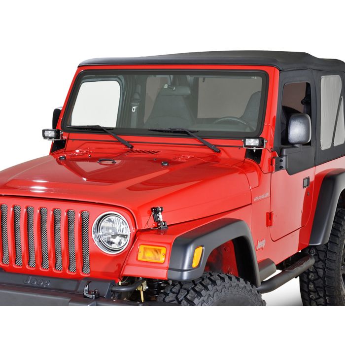 Quadratec  4" Rectangular LED Lights with Wiring Harness & Windshield Mount Brackets for 97-06 Jeep Wrangler TJ & Unlimited