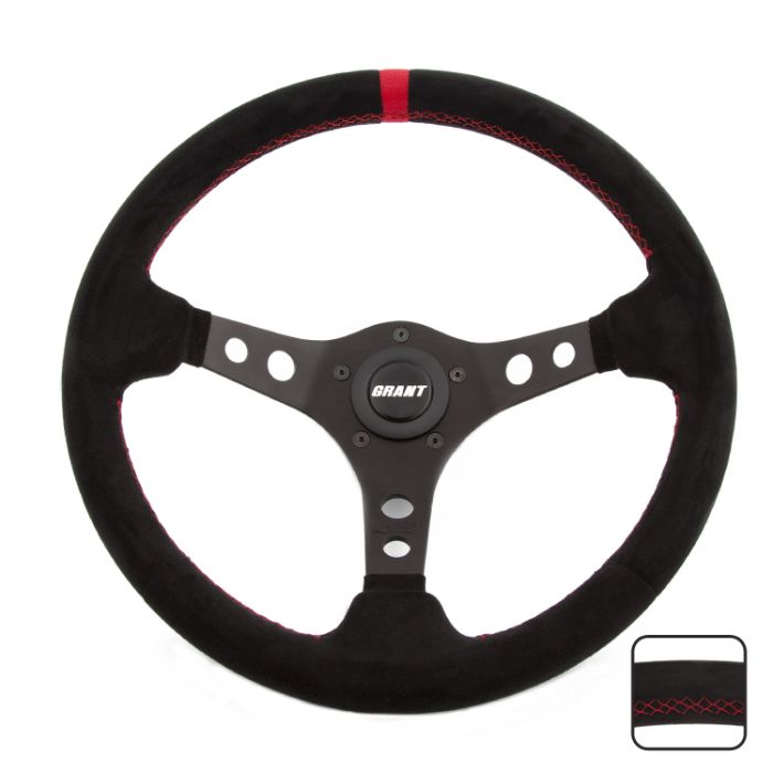 Grant Products  Racing Edition Steering Wheel in Lightweight Aluminum with Ultra Suede Grip & Top Stripe