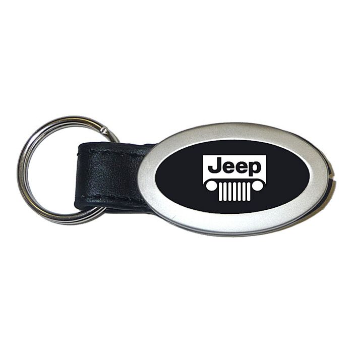 AUG OVAL LEATHER KEY CHAIN BLK  GRILL