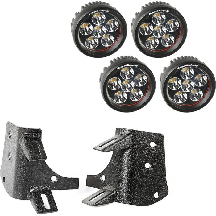 Rugged Ridge 11232.37 A-Pillar Light Mount Brackets Kit with 3.5" Round LED Lights for 97-06 Jeep Wrangler TJ
