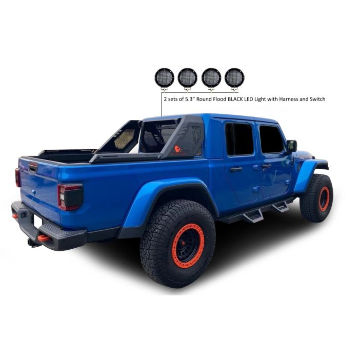 Black Horse Off Road  Vigor Roll Bar with 5.3" Round LED Lights for 20-24 Jeep Gladiator JT