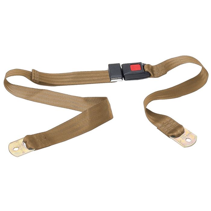 2POINT TAN LAPBELT NONRETRAC W/PUSH BTN