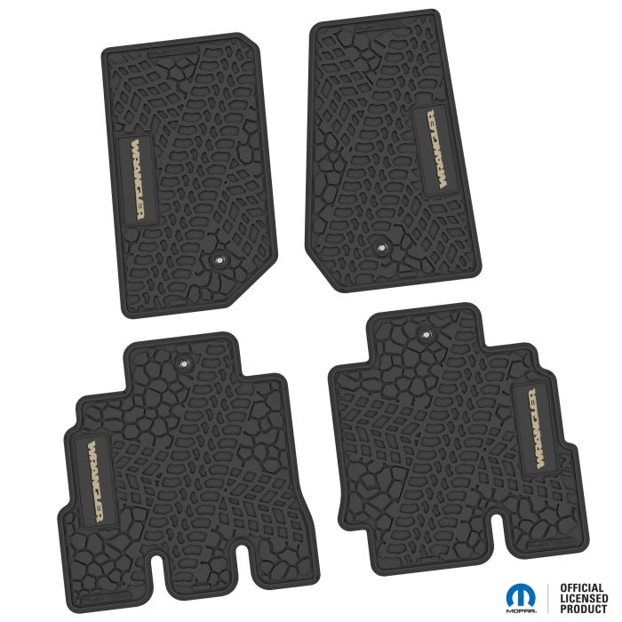 07-13 Jeep JKU 4 Dr Front and Rear -Tire Tread/Scorched Earth Scene w/ Wrangler Insert - Black w/ Tan Insert