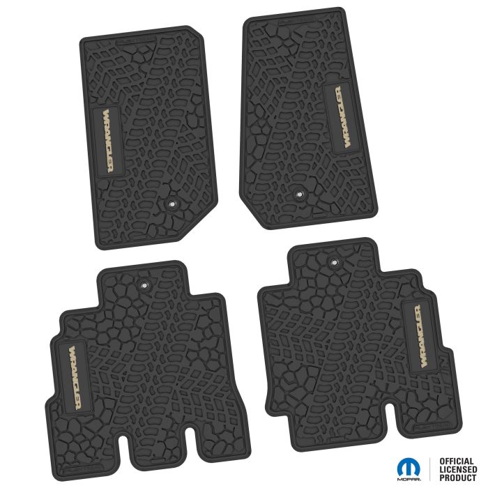 07-13 Jeep JKU 4 Dr Front and Rear -Tire Tread/Scorched Earth Scene w/ Wrangler Insert - Black w/ Tan Insert