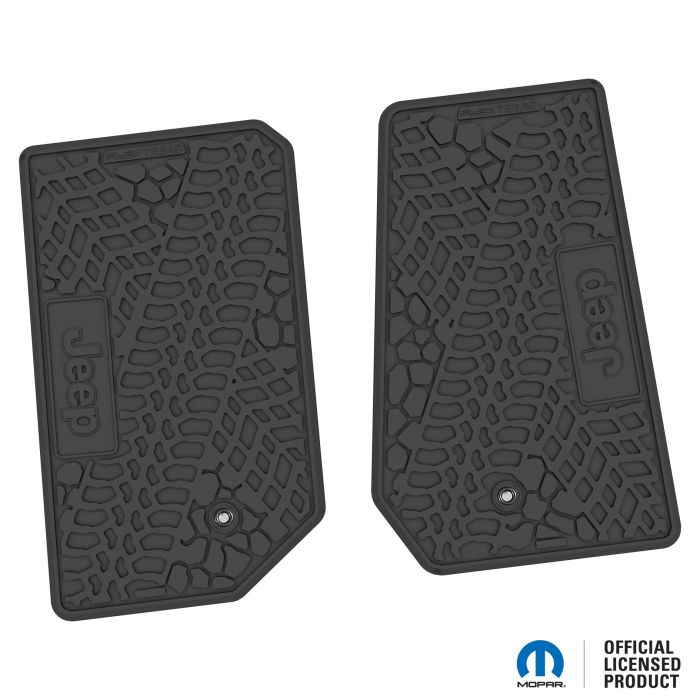 FlexTread  Tire Tread/Scorched Earth Scene Front Floor Liners with JEEP Logo for 07-18 Jeep Wrangler JK
