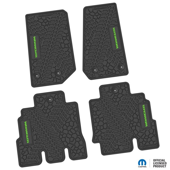 14-18 Jeep JKU 4 Dr Front and Rear -Tire Tread/Scorched Earth Scene w/ Wrangler Insert - Black w/ Lime Insert