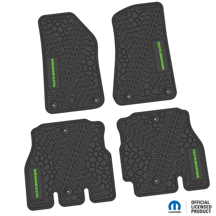 18-24 Jeep JLU 4 Dr Front and Rear -Tire Tread/Scorched Earth Scene w/ Wrangler Insert - Black w/ Lime Insert