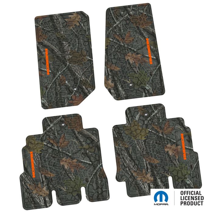 07-13 Jeep JKU 4 Dr Front and Rear -Tire Tread/Scorched Earth Scene w/ Rubicon Insert - Rugged Woods w/ Orange insert