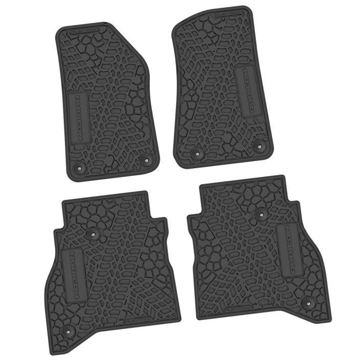 FlexTread  Tire Tread/Scorched Earth Scene Front & Rear Floor Liners with RUBICON Logo for 20-24 Jeep Gladiator JT