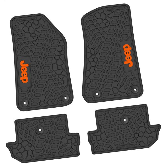 18-24 Jeep JL 2 Dr Front and RearTire Tread/Scorched Earth Scene w/ JEEP Insert - Black w/ Orange Insert