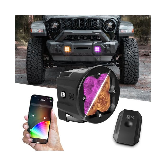 XKGLOW  2pc Fog Light C3 SAE Cube Light Kit with XKchrome Smartphone App 