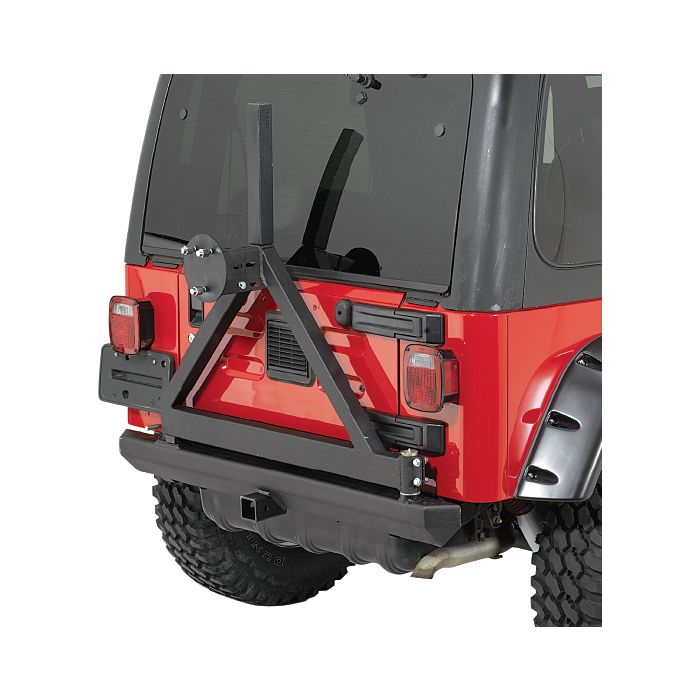 Rugged Ridge  Classic Rock Bumper Rear Tire Carrier with 2" Receiver in Textured Black for 87-06 Jeep Wrangler YJ & TJ
