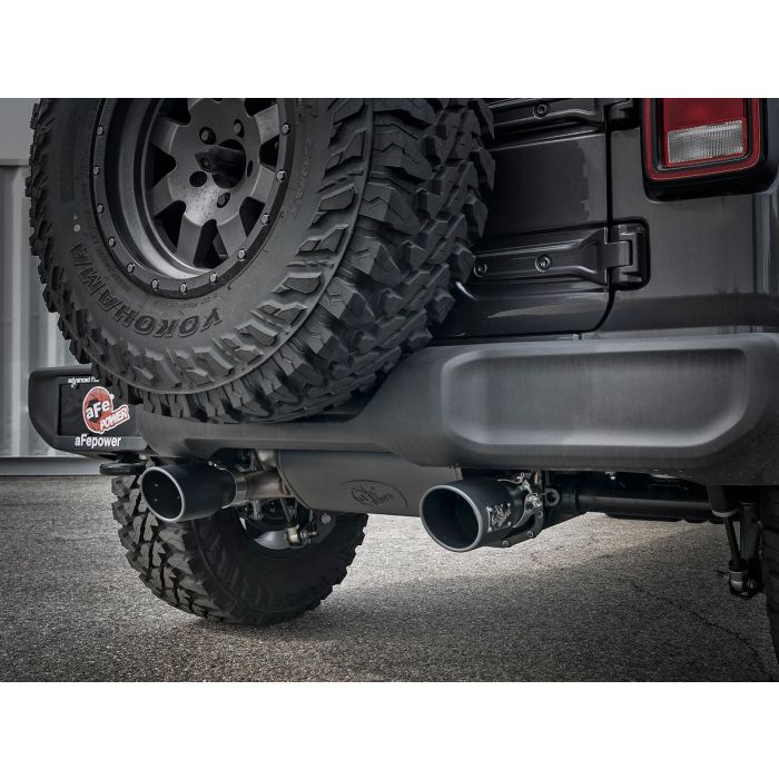 aFe Power  Rebel Series 2.5" 409 Stainless Dual Outlet Cat-Back Exhaust System for 18-20 Jeep Wrangler JL with 3.6L