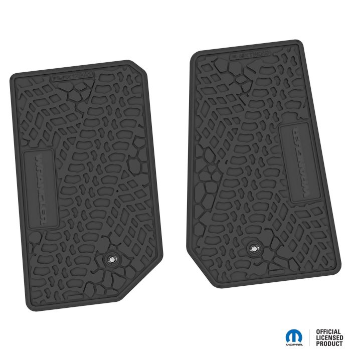 FlexTread  Tire Tread/Scorched Earth Scene Front Floor Liners with WRANGLER Logo for 07-18 Jeep Wrangler JK
