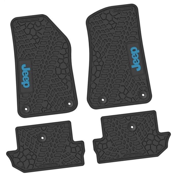 18-24 Jeep JL 2 Dr Front and RearTire Tread/Scorched Earth Scene w/ JEEP Insert - Black w/ Light Blue Insert