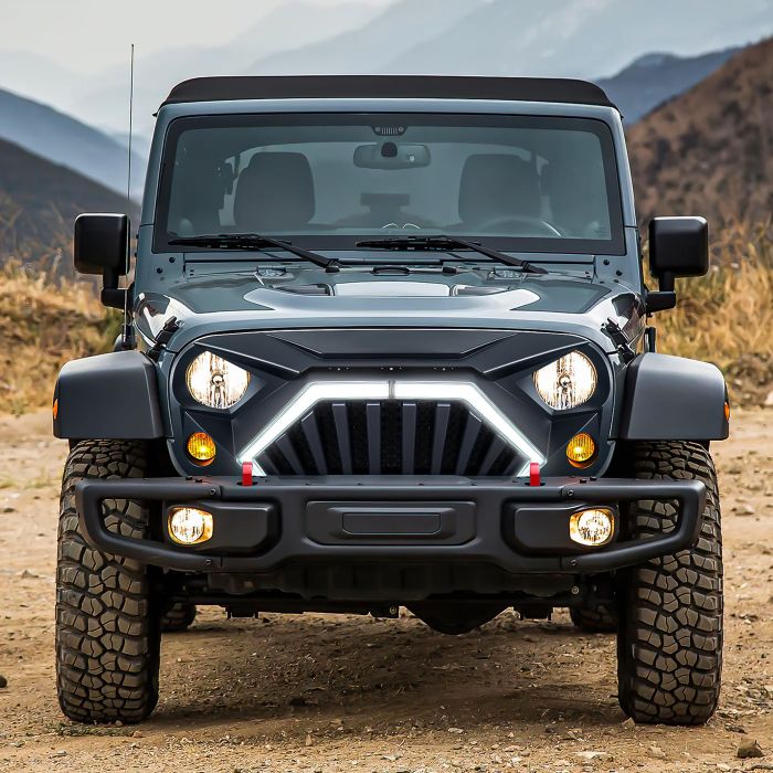 Goliath Grille w/ LED DRL and Turn Signals, Matte Black Wrangler - JK