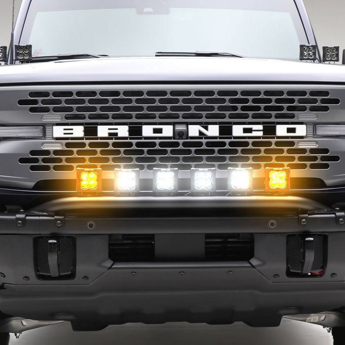 2021+ Ford Bronco Front Bumper 3" x4 White, x2 Amber LED POD Lights KIT