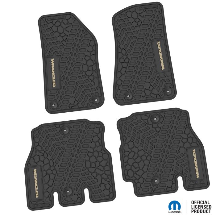 18-24 Jeep JLU 4 Dr Front and Rear -Tire Tread/Scorched Earth Scene w/ Wrangler Insert - Black w/ Tan Insert