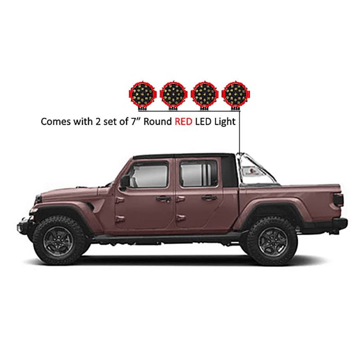 Black Horse Stainless Steel Classic Roll Bar Kit Tonneau Cover Compatible w/7" Red LEDs 20-23 JT