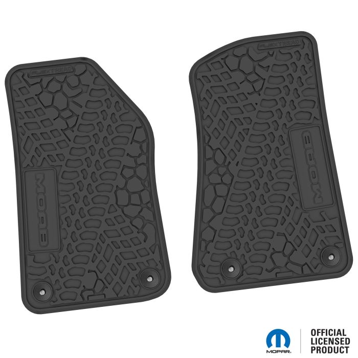 FlexTread  Tire Tread/Scorched Earth Scene Front Liners with MOAB Insert for 18-24 Jeep Wrangler JL and Gladiator JT