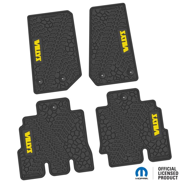 14-18 Jeep JKU 4 Dr Front and Rear -Tire Tread/Scorched Earth Scene w/ Willys Insert - Black w/ Yellow Insert